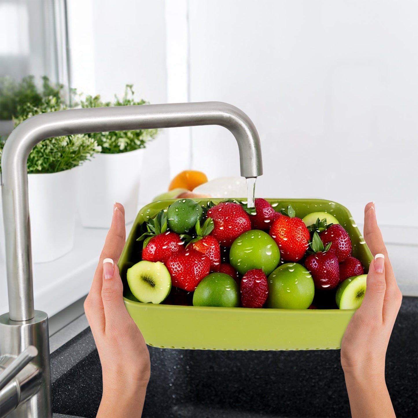 Multipurpose Small Plastic Kitchen Basket, Vegetables and Fruits Washing, (20x17 Cm)