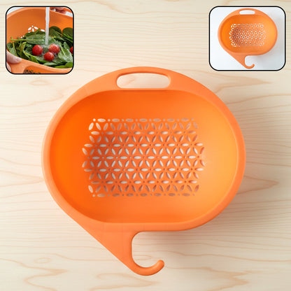 Multipurpose plastic kitchen strainer bowl with hook handle