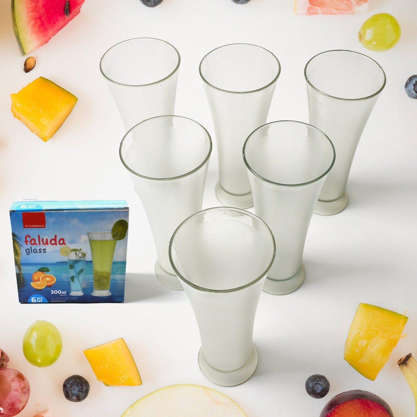 High Quality Faluda, ice cream, Juicer and Water Glasses Set of 6 Transparent, Drinking Water Glasses Stylish Glasses for Faluda, Water, Juice, Glass Set of 6 Pcs (Plastic 300 ML Approx)