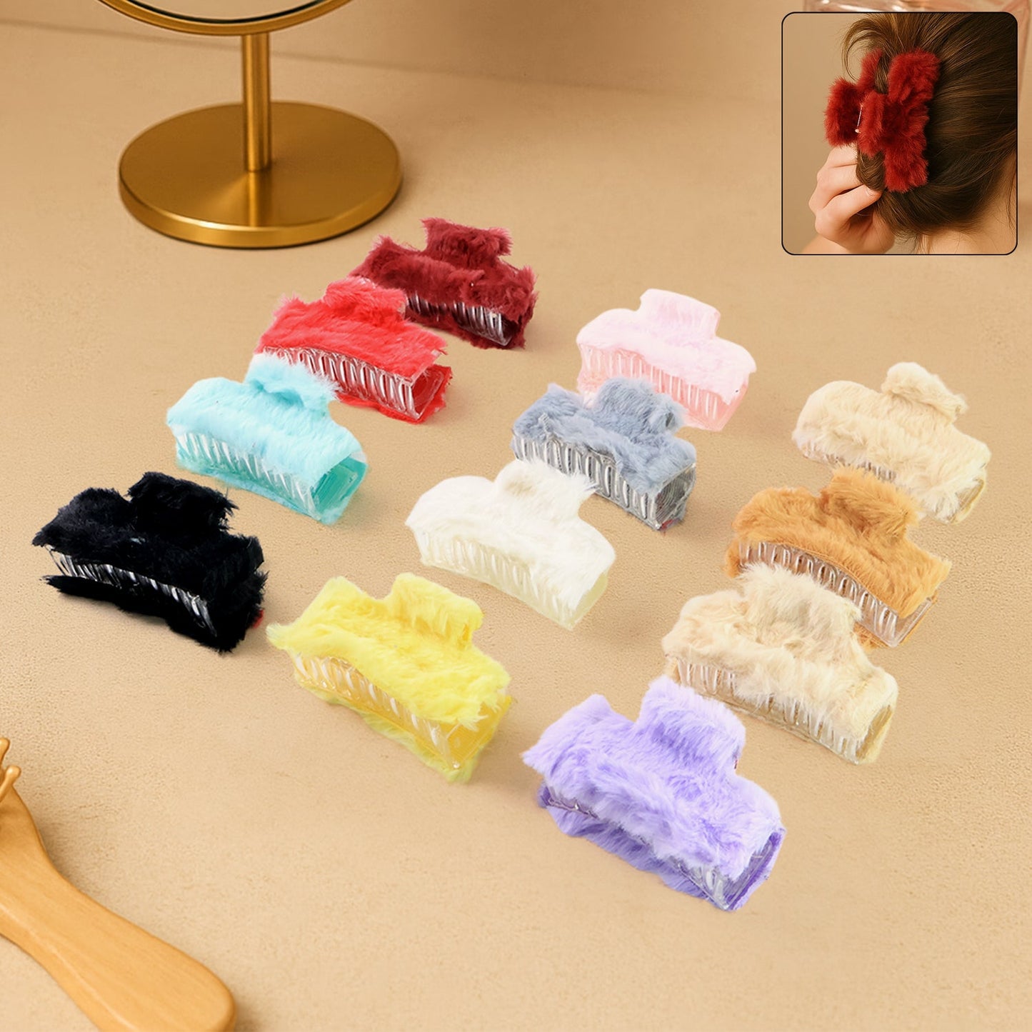 Soft Velvet Furry Hair Clutcher Clips Set