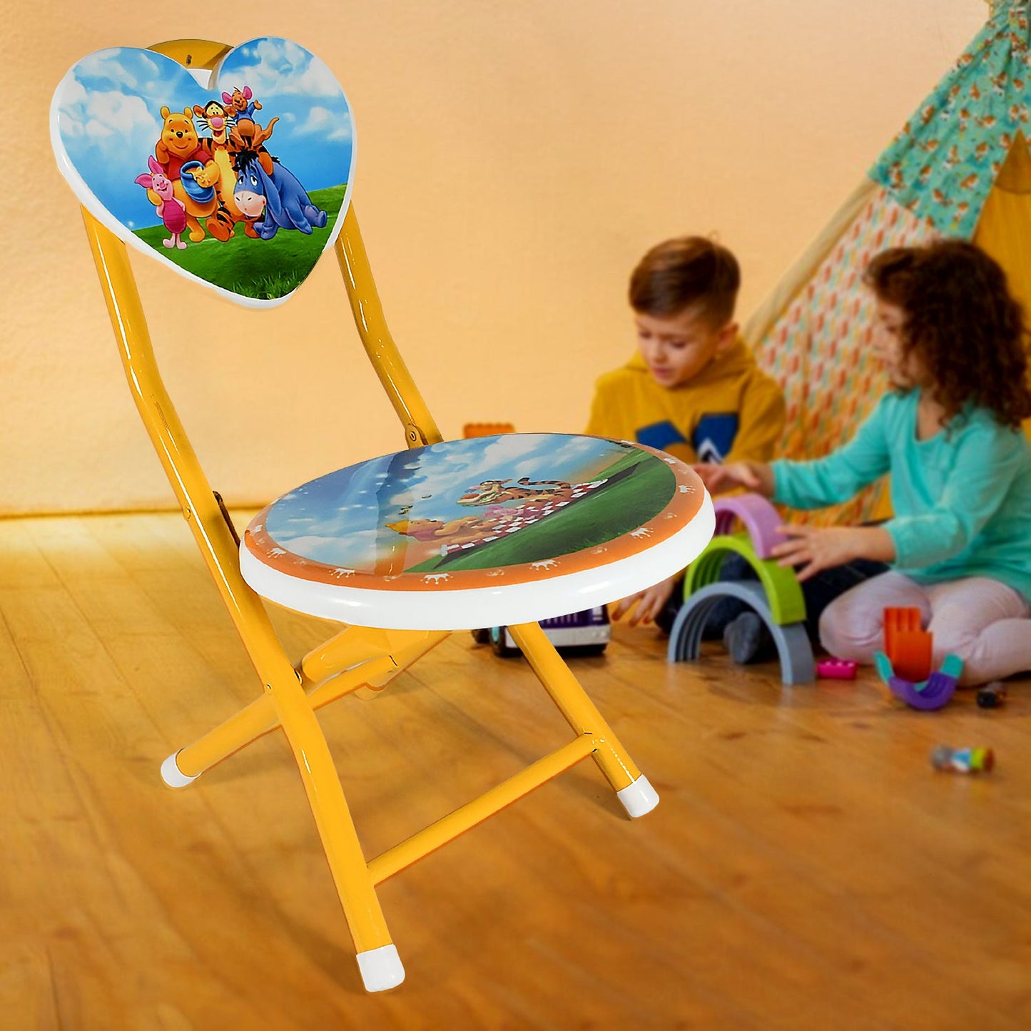 Heart Shape Cartoon Printed Foldable Kids Chair for Playrooms & Camping (1 Pc)