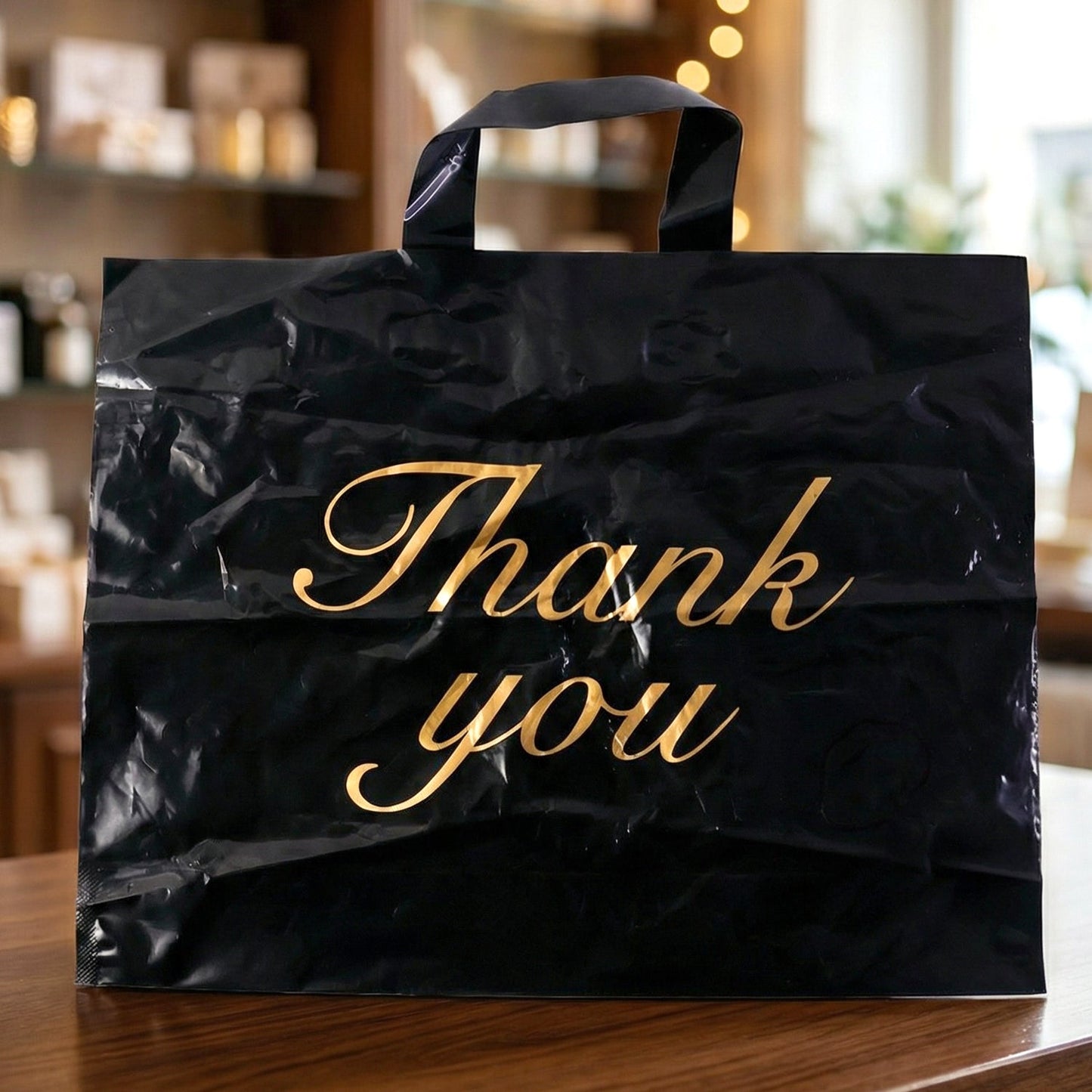 Premium Black Thank You Printed Plastic Carry Bag 30 × 39 Cm (1 Pc)