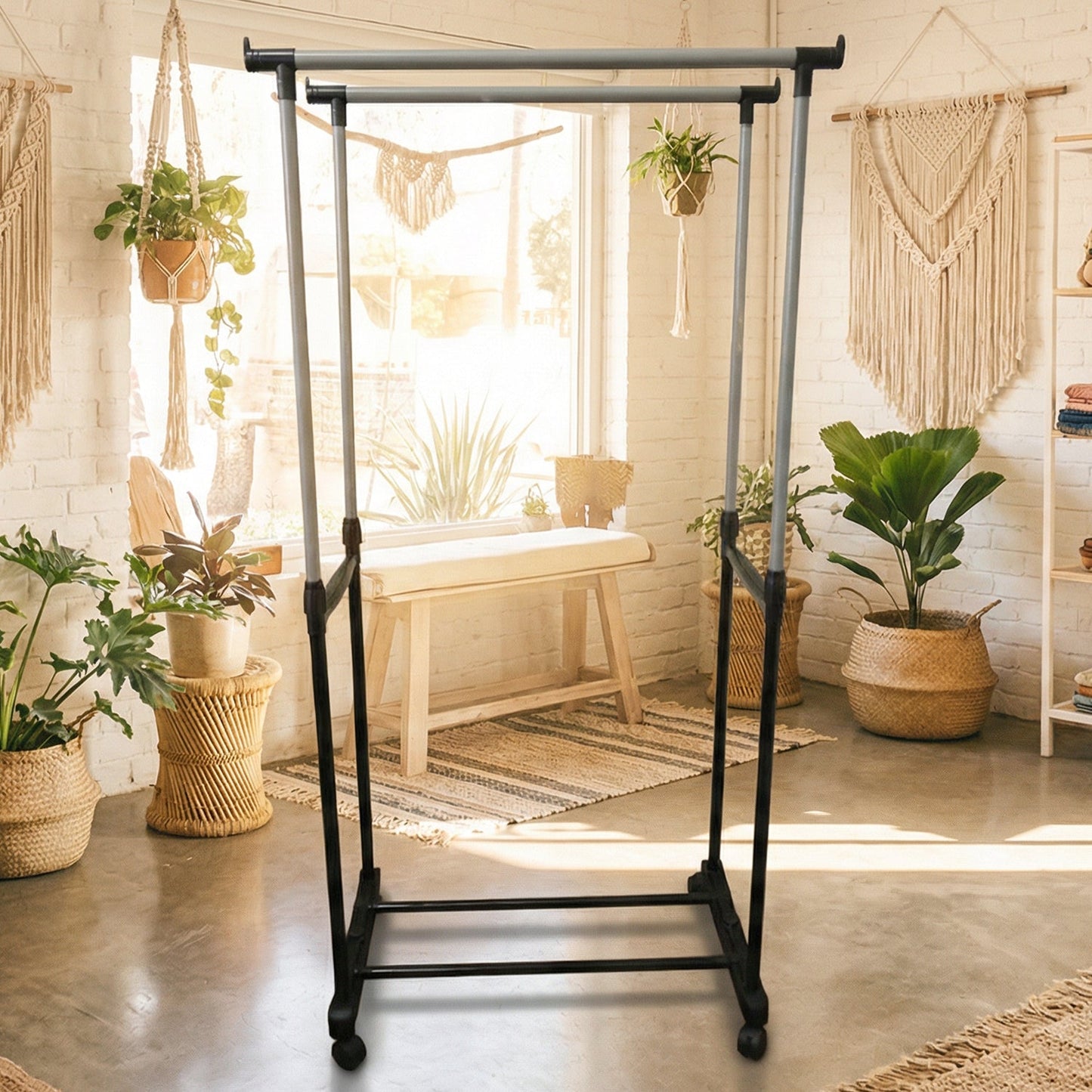 Double Pole Adjustable Garment Stand (1 Set)
