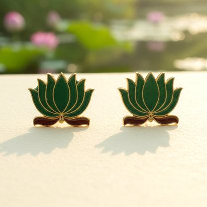 Traditional Green Lotus Design Necklace with Stud Earrings Set(1 Set)