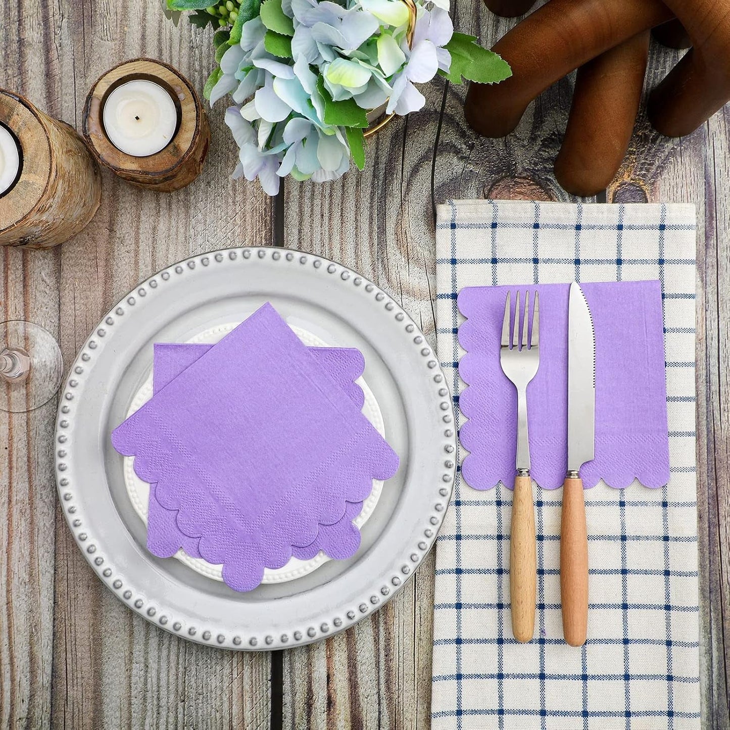Lilac Scalloped Disposable Paper Napkin (23 x 23 cm / 120 Pc)
