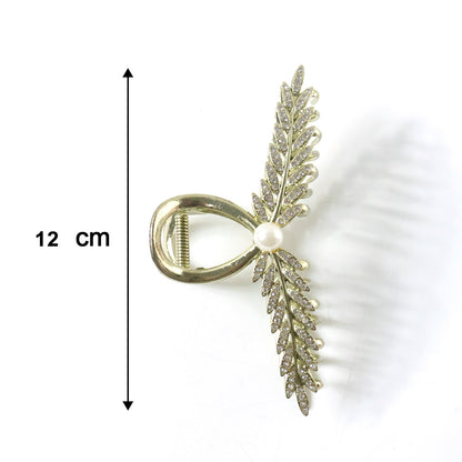 Luxury Leaf Design Pearl Hair Claw Clip for Women (1 Pc)