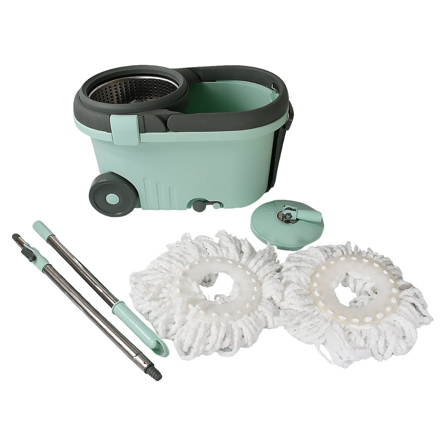 Ganesh Quick Spin Mop Steel Spin, Bucket Floor Cleaning 2 Micro fiber head / Refill