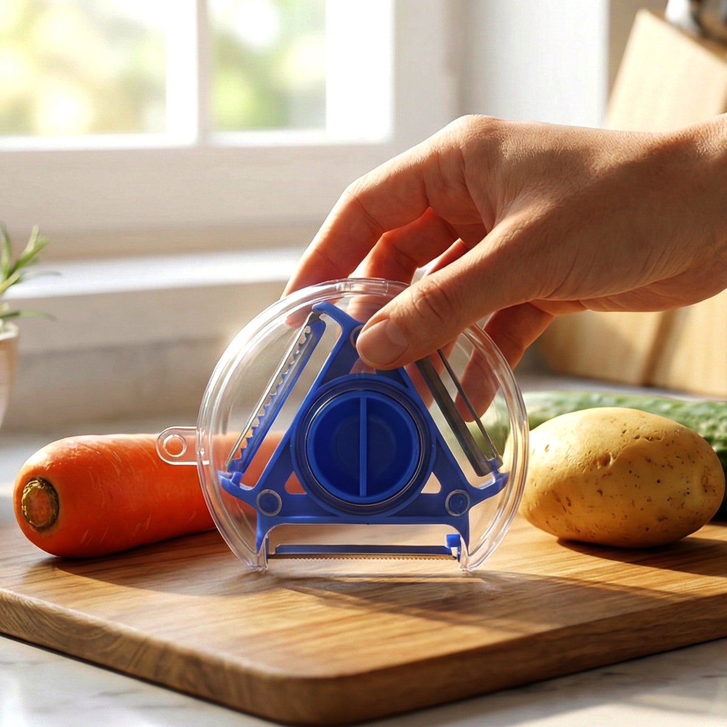 Sharp blade kitchen peeler for quick food prep