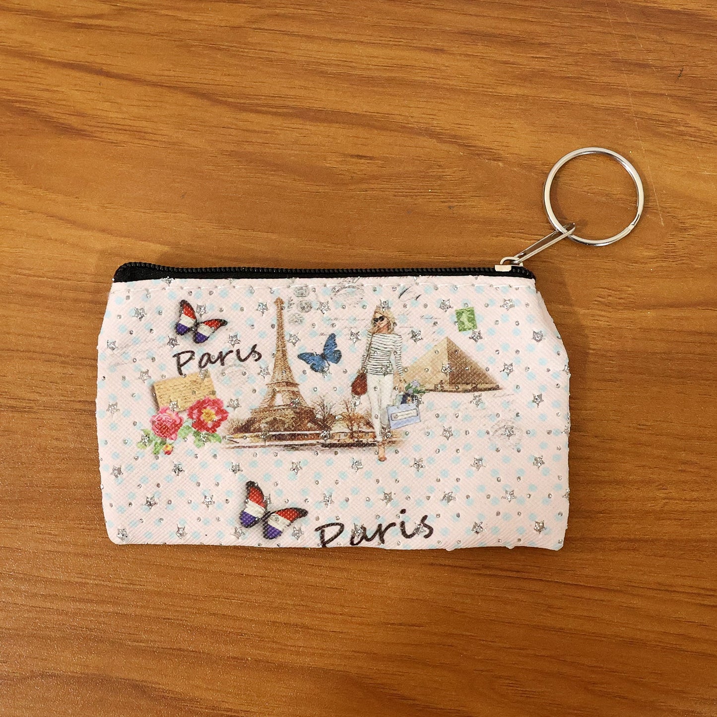 Small Paris Print Zipper Coin & Stationery Pouch (1 Pc)