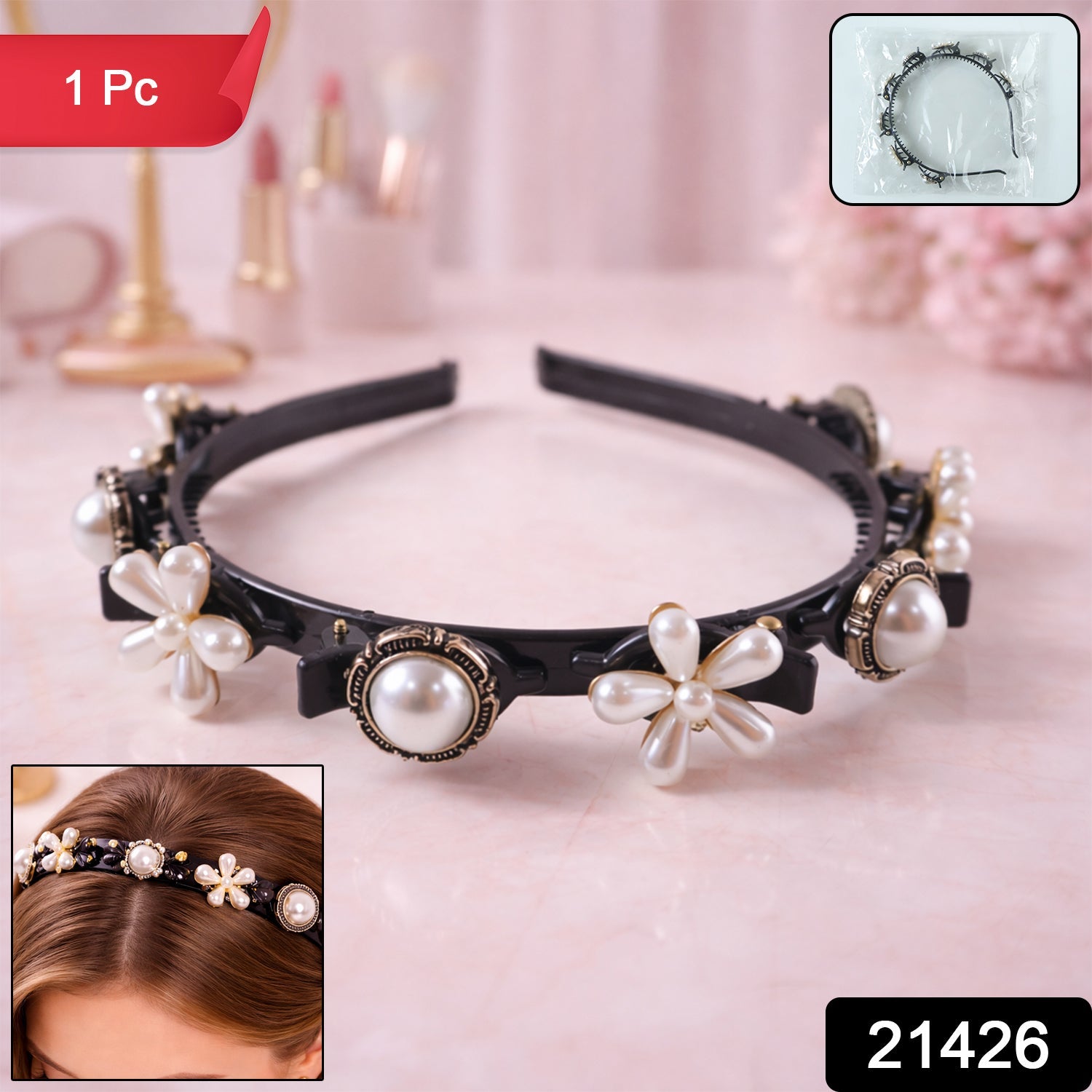 pearl flower hairband women