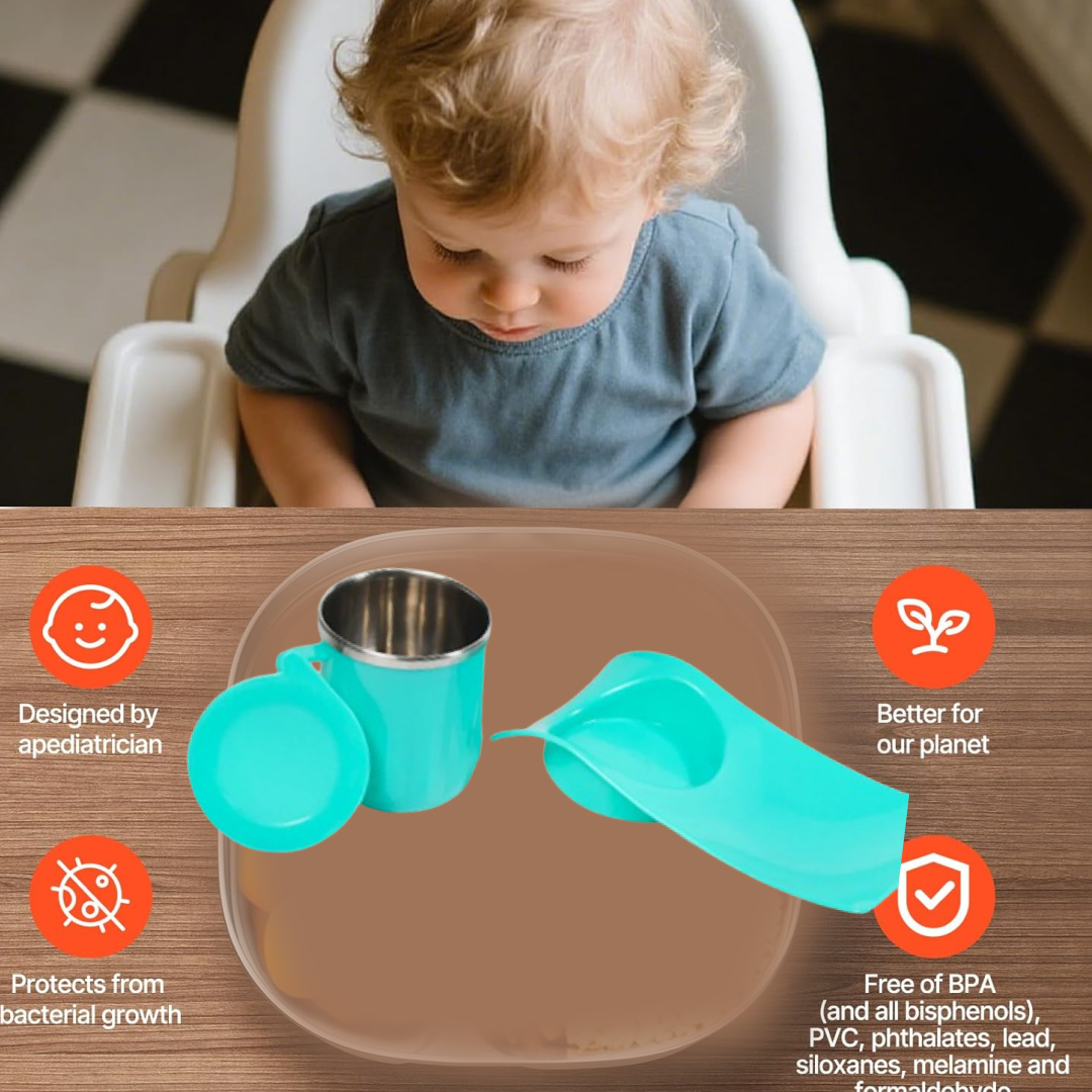 Snack Tray with 350ml Steel Cup for Kids & Home Use