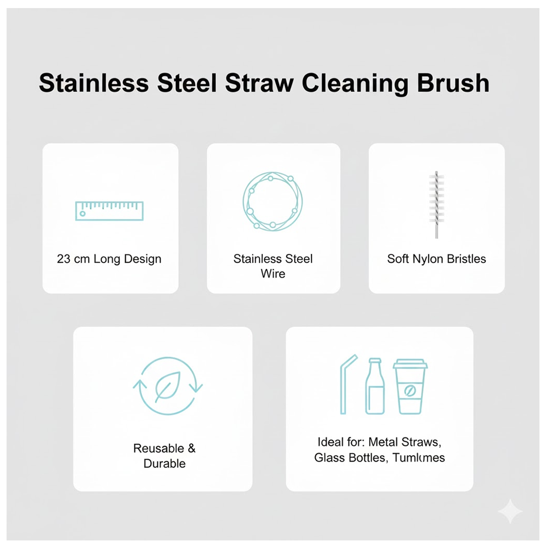 Stainless Steel Straw Cleaning Brush Drinking Pipe, 23Cm 1 pcs