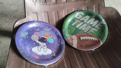 Round Plates Disposable Paper Plates Happy Birthday, Gift (10 Pcs Set / Mix Design)