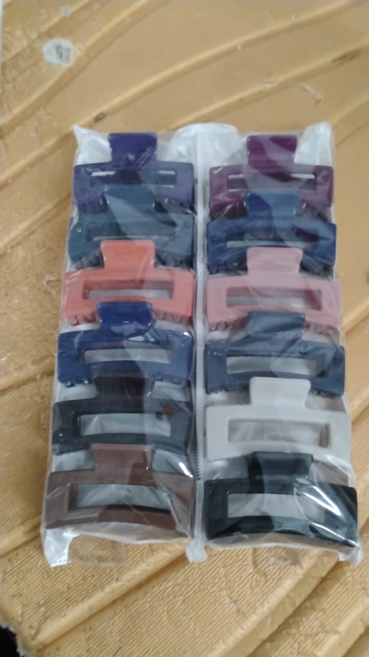 Matte Rectangle Hair Claw Clip for Women and Girls – Assorted Color Pack – 12 Pc