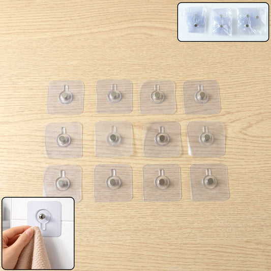 transparent self adhesive wall hook set 12 pc for home