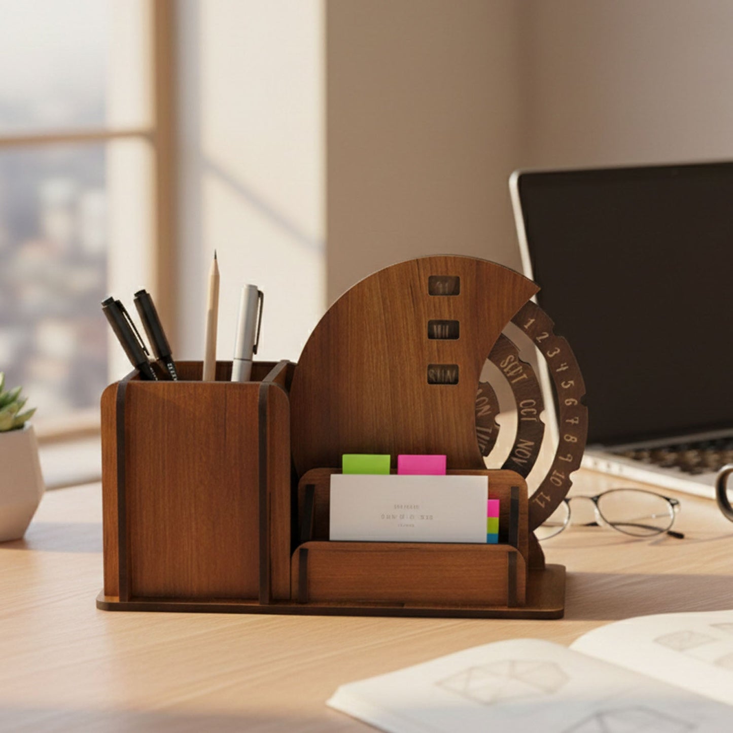 Office wooden desk organizer front view