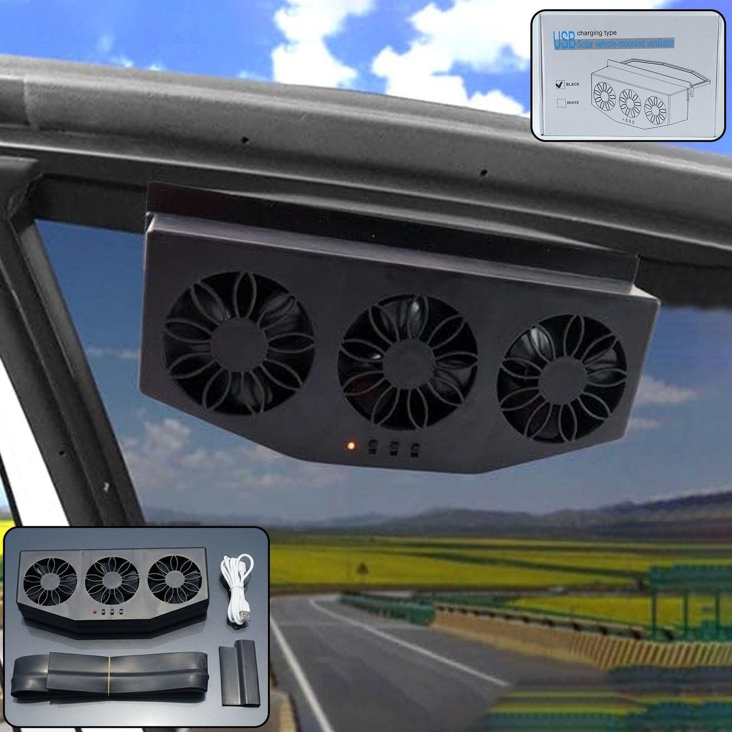 Triple Fan Plug & Play Car Exhaust Ventilation System (1 Set)