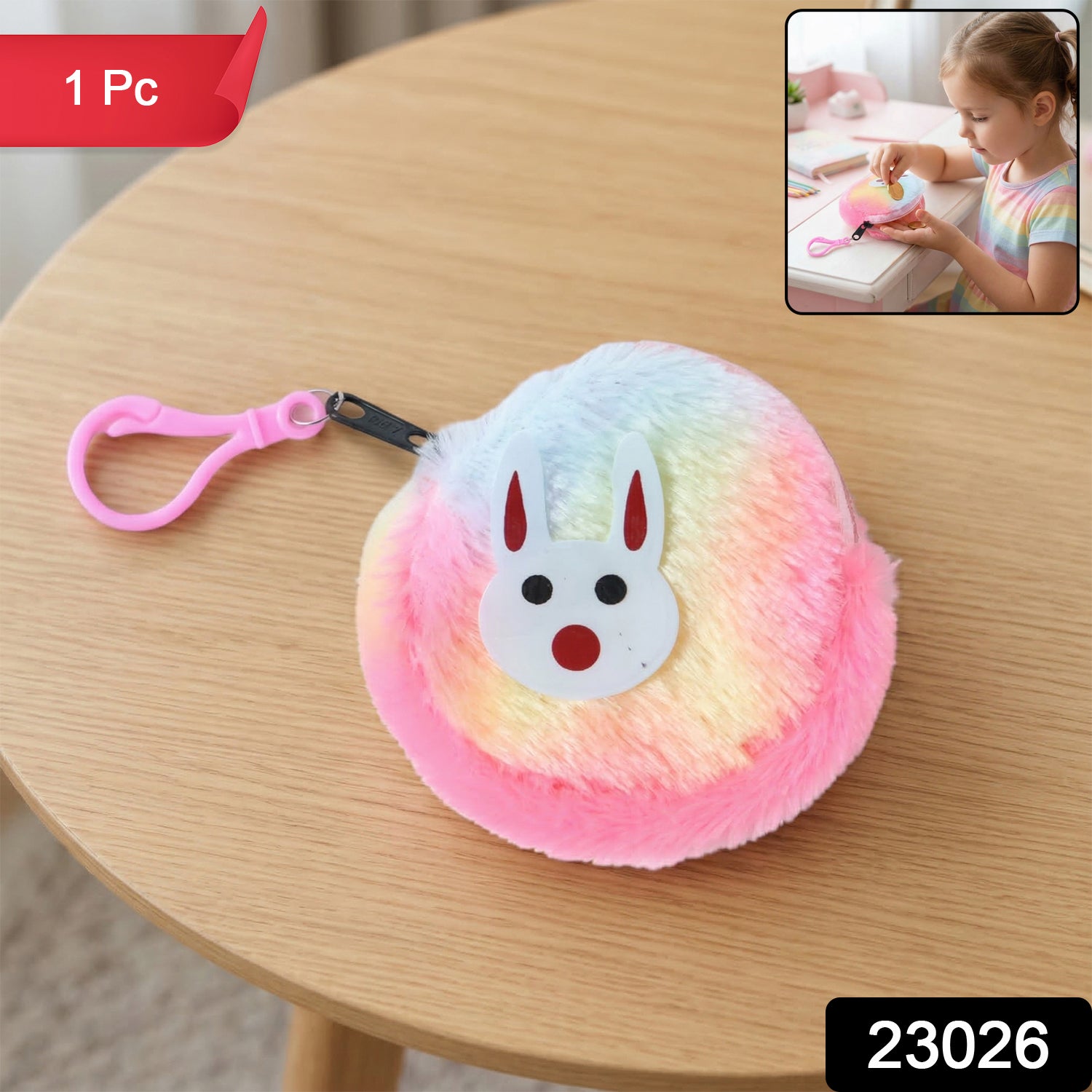 rainbow fur keychain purse