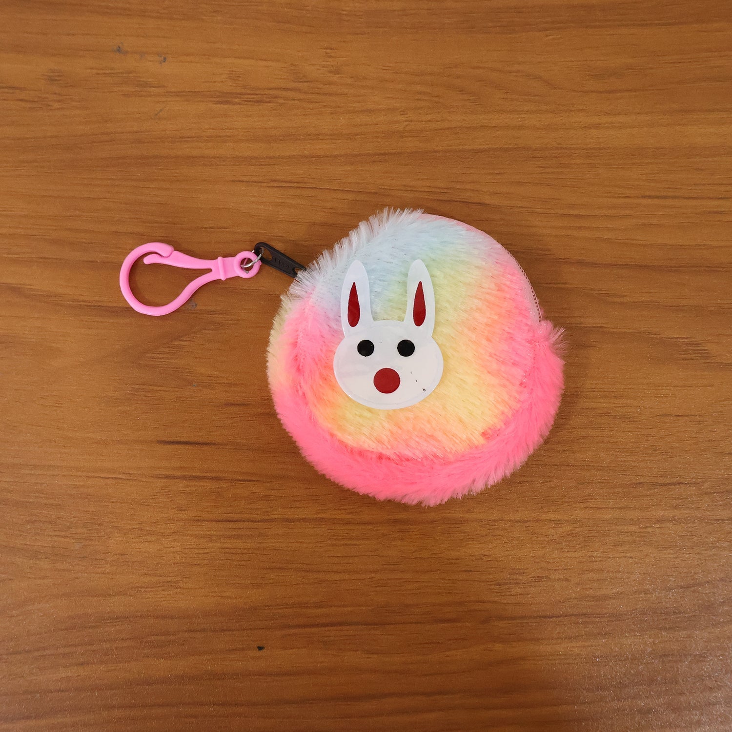 rainbow fur keychain pouch