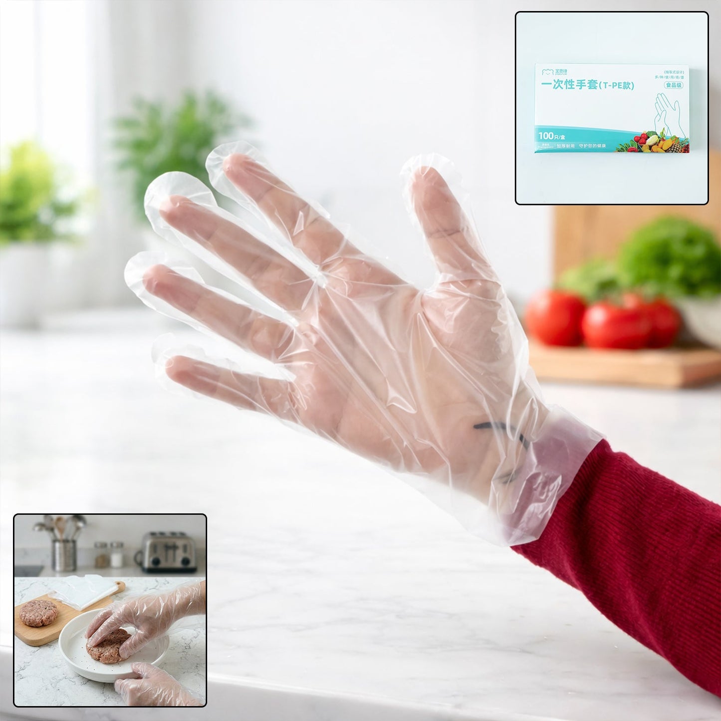Disposable plastic hand gloves