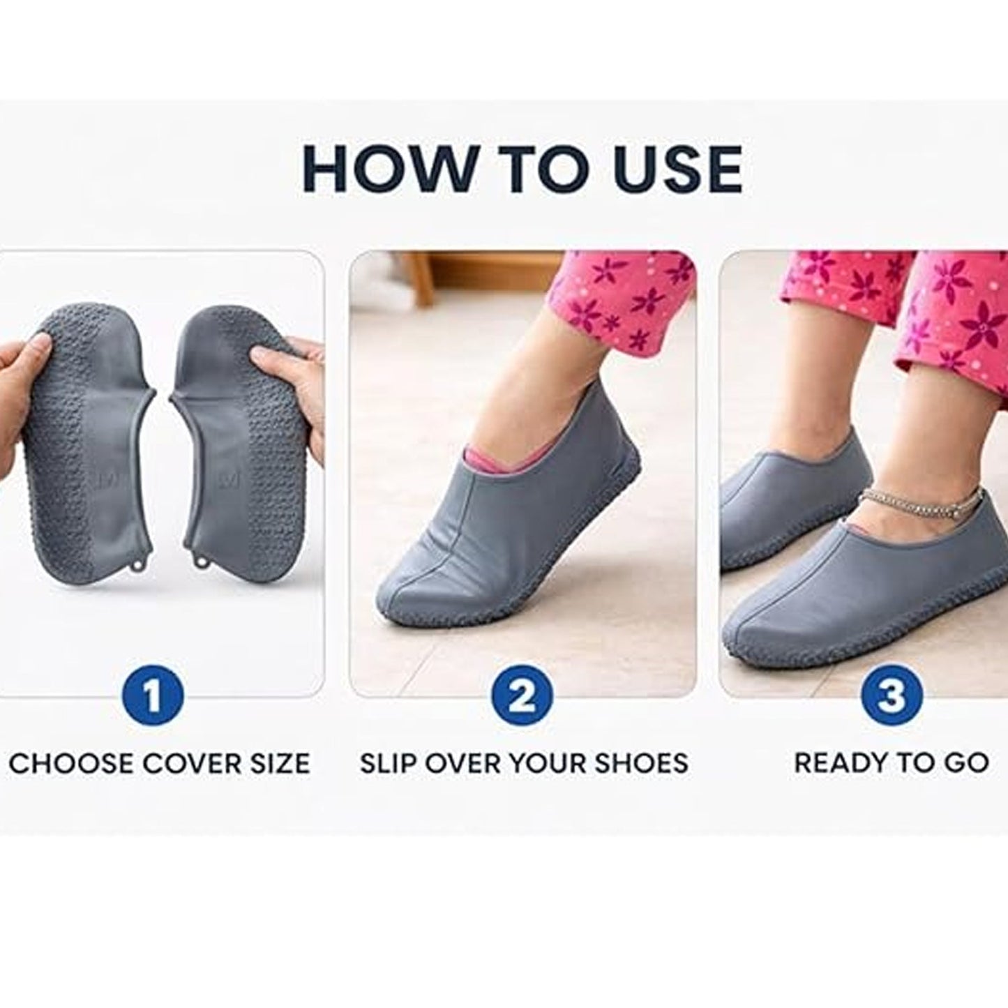Waterproof Silicone Shoe Cover Grey Color (1 Pair, Medium Size)