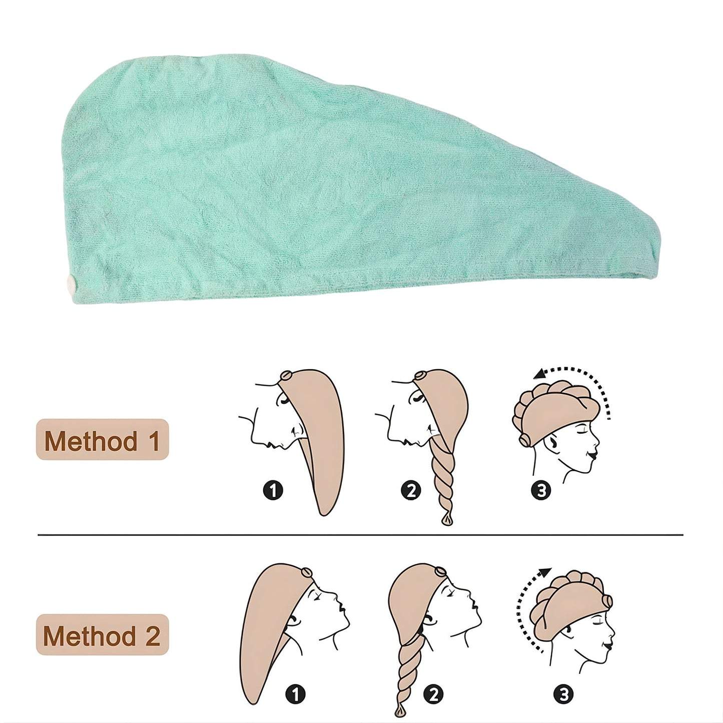Premium Soft Microfiber Hair Drying Towel Wrap with Button Lock (1 Pc)