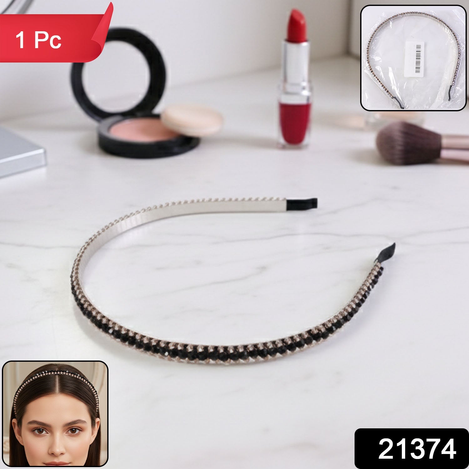 Black rhinestone headband for women