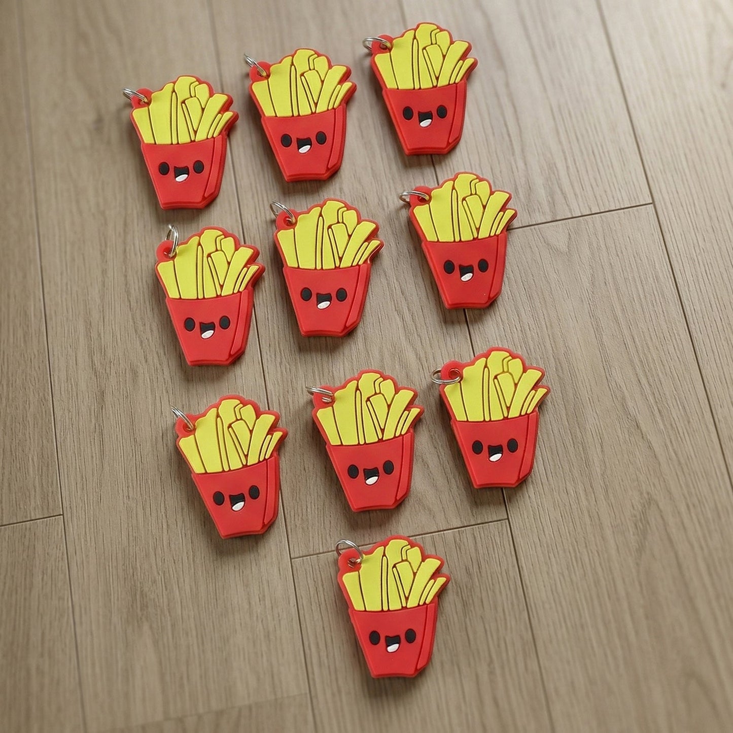 Cute French Fries Shap Bag Charm Keychain Set (10 Pc)