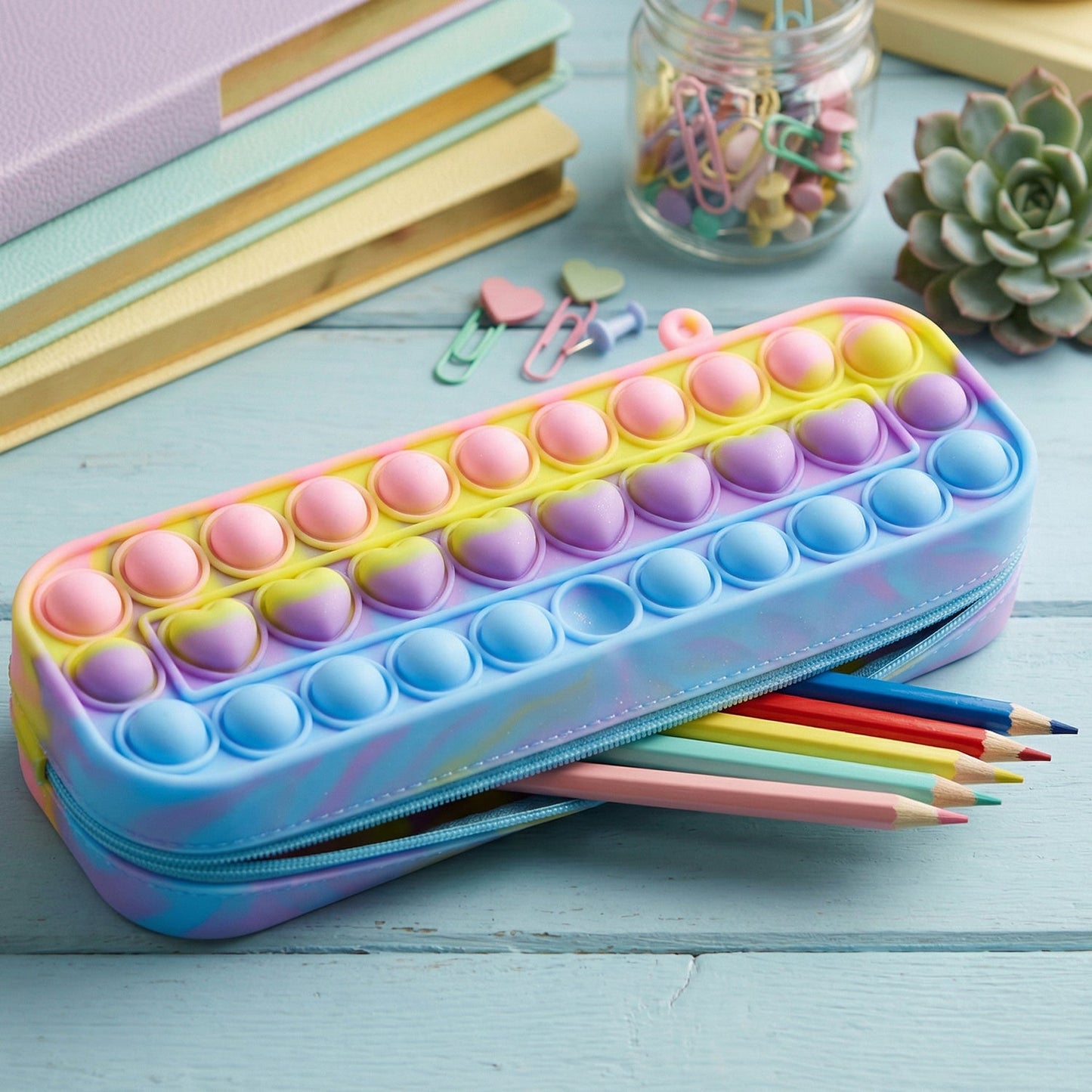 Pop It Silicone Pencil Pouch with Zipper (1 Pc)