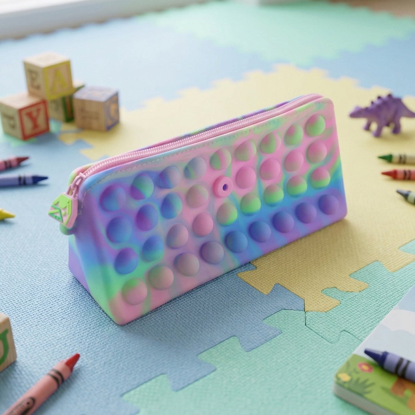 Multicolor Pop It Silicone Pencil Pouch for Kids (1 Pc, 21x10 Cm / Mix Color)