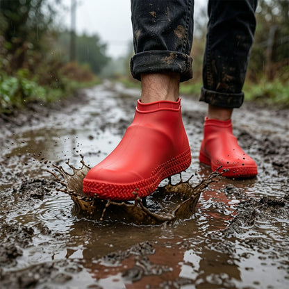 Waterproof Silicone Shoe Cover Red Color (1 Pair, Medium Size)