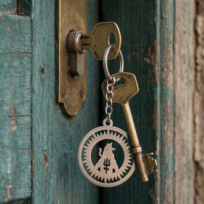 Premium Metal Round Mahakal Keychain 1 Pc