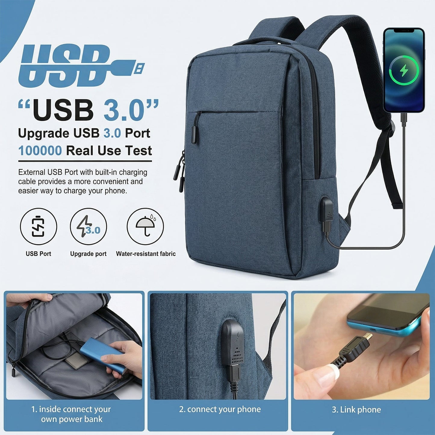 Multipurpose Travel Luggage Backpack with USB Charging Port (1 Pc, 37x28 Cm)