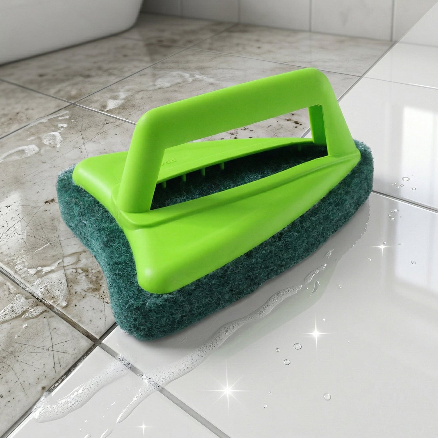 Bathroom Brush with abrasive scrubber for superior tile cleaning