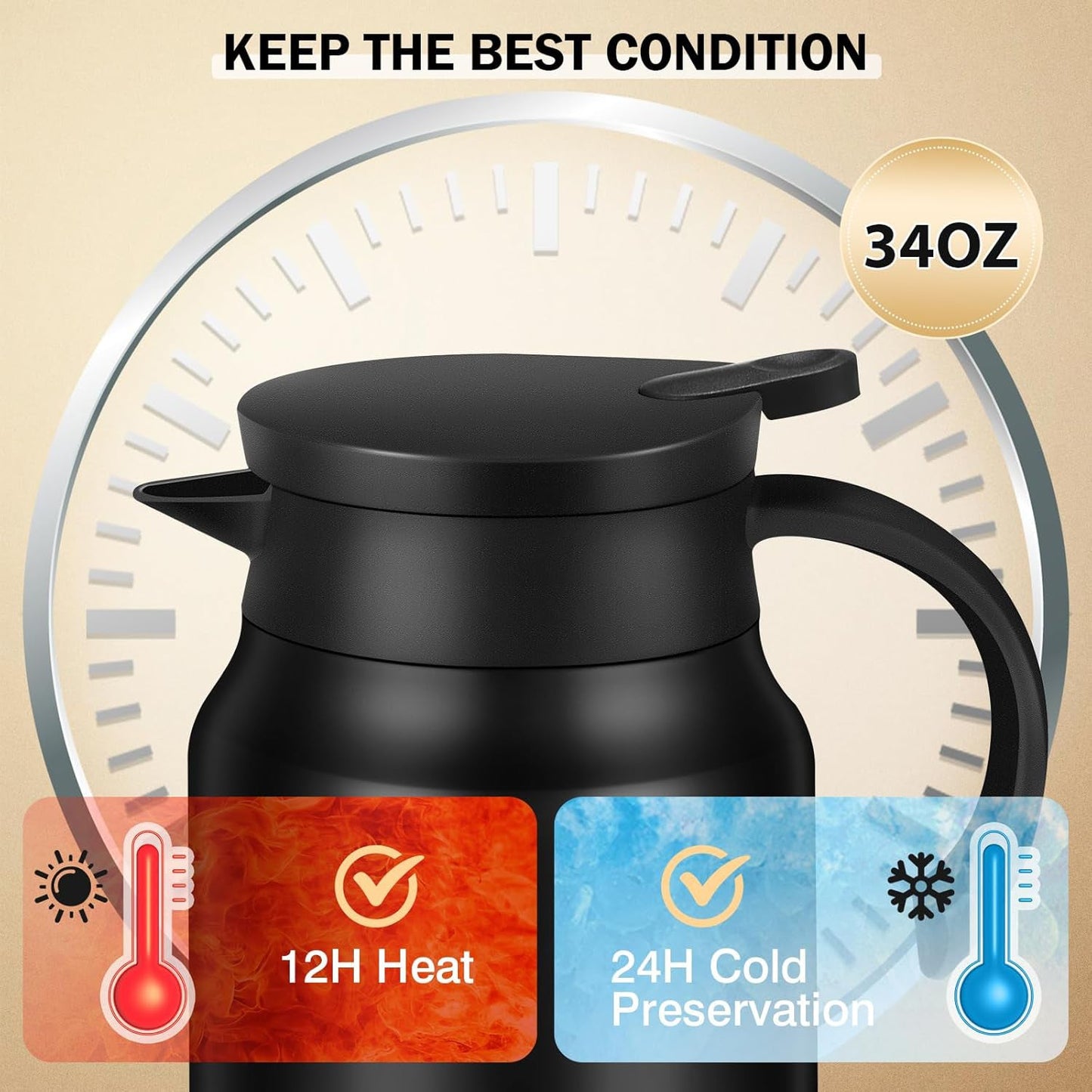 800 ML Insulated Thermos Flask with Handle and Strap