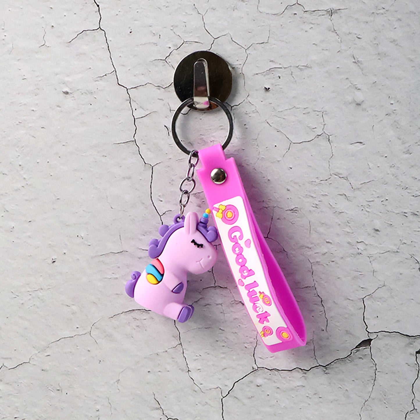 Cute Cartoon Silicone 3D Key Chain with Metal Hook & Strap (Pack of 1)