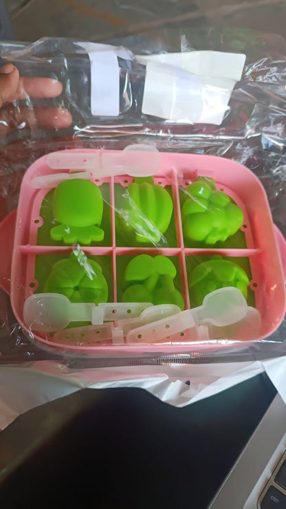 6-Cavity Silicone Ice Cream and Popsicle Mold Tray (1 Set)