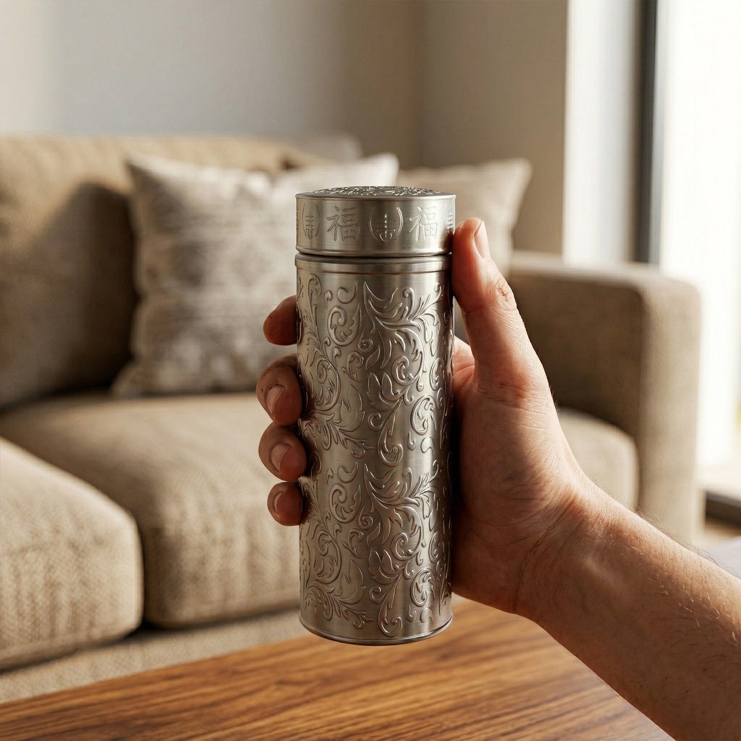 silver thermal drink bottle