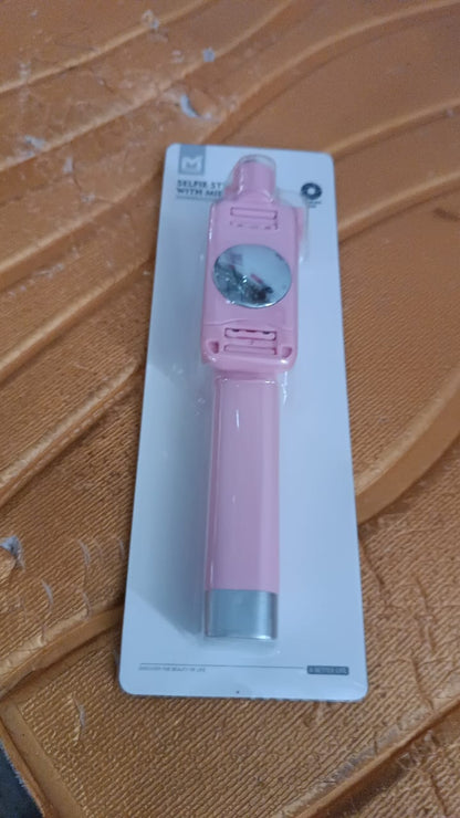Wired Selfie Stick with Rearview Mirror & Built-In Shutter Button (1 Pc)