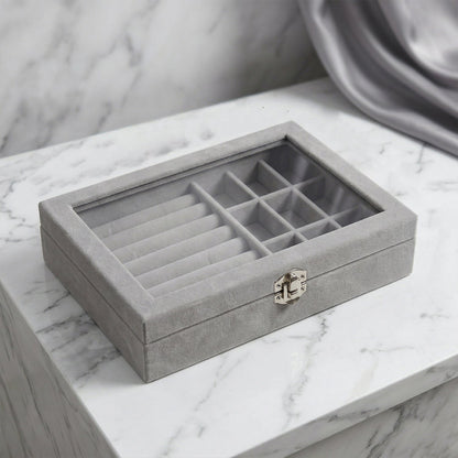 Premium Velvet Jewellery Organizer Box with Transparent Lid