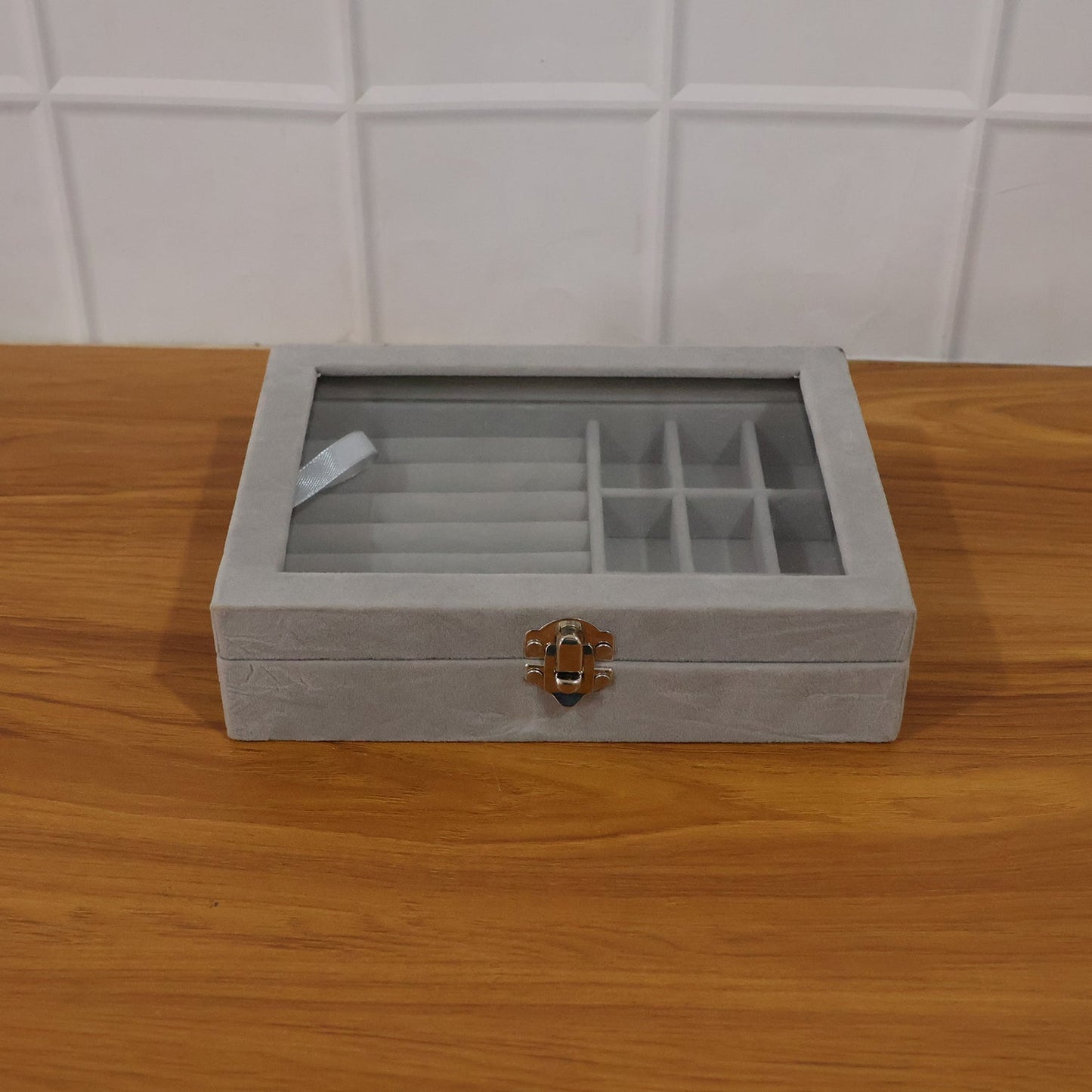 Premium Velvet Jewellery Organizer Box with Transparent Lid