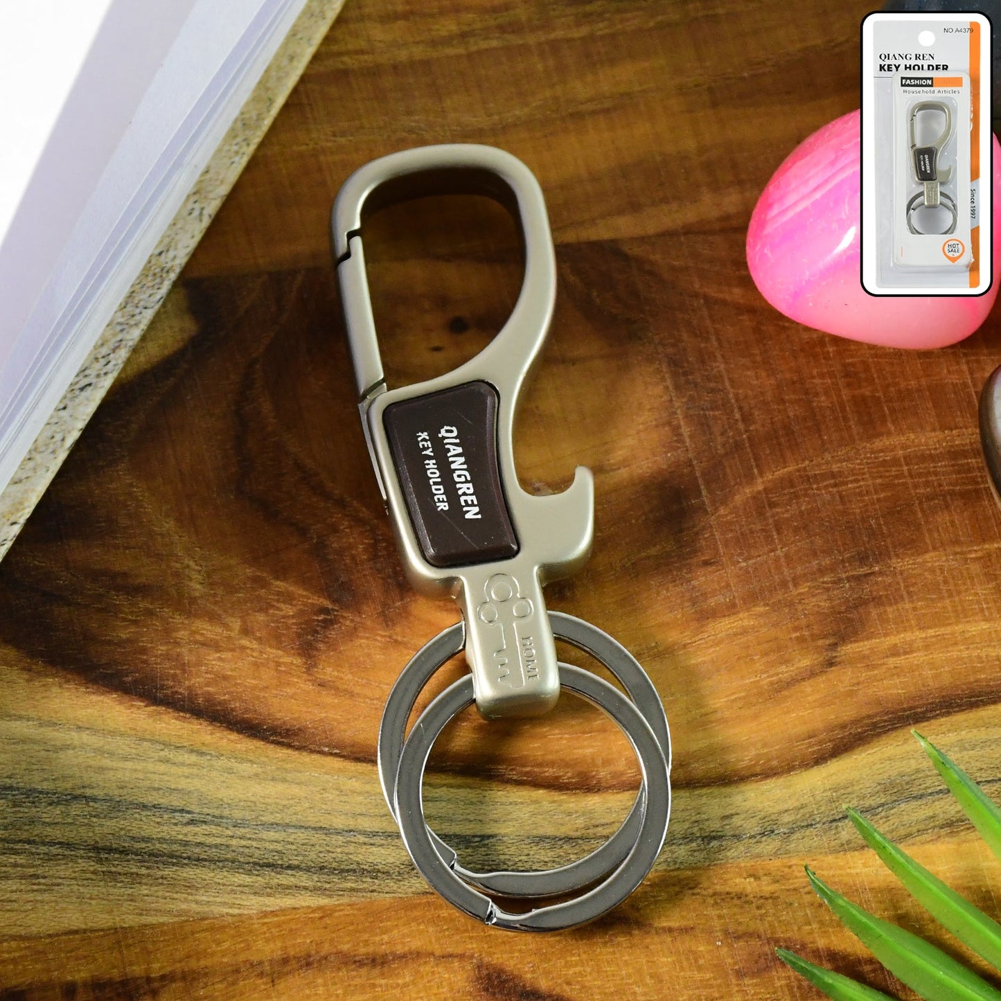 Premium Metal Keychain Carabiner Clip Hook with Dual Key Rings (1 Pc)
