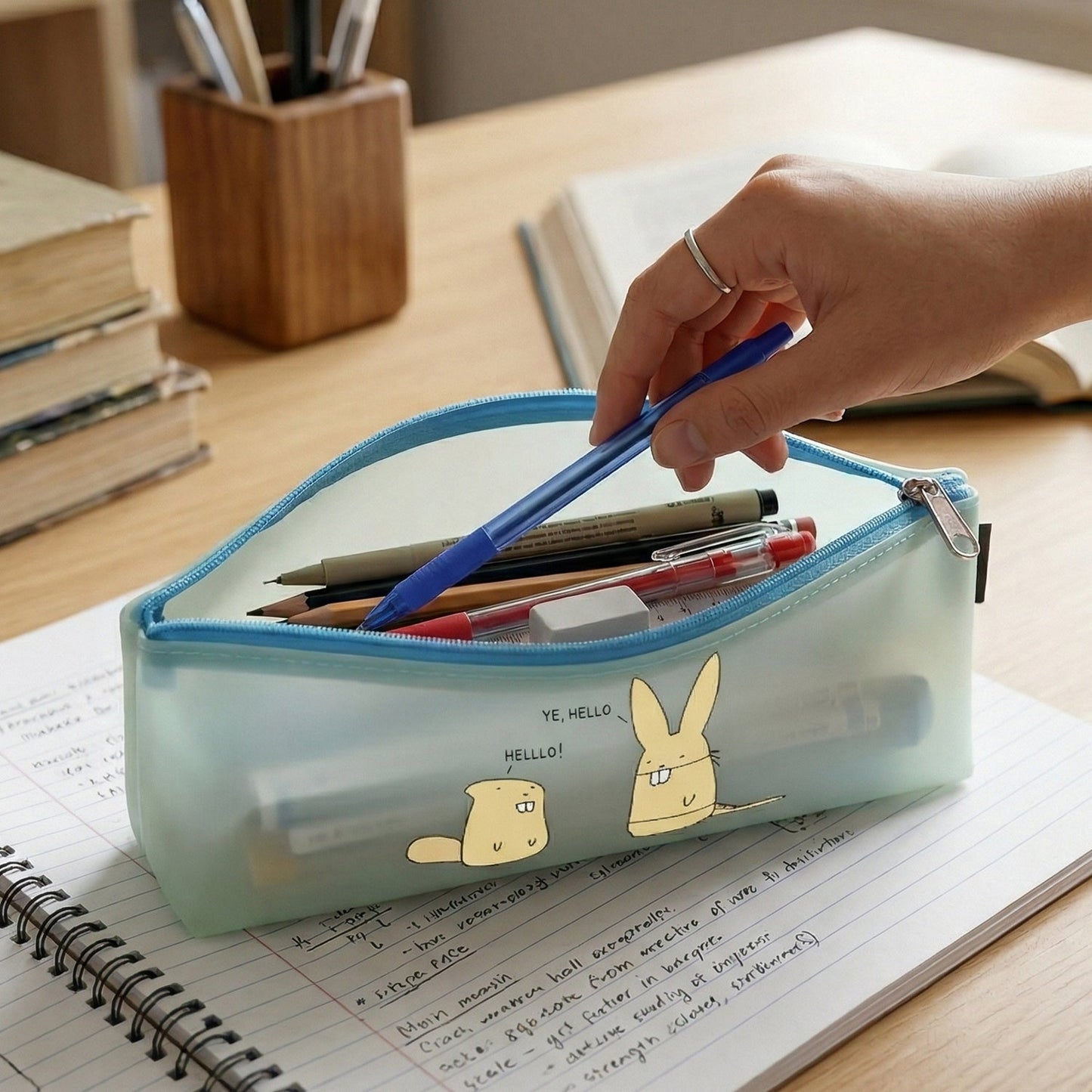 Cute Cartoon Transparent Pencil Pouch (1 Pc)