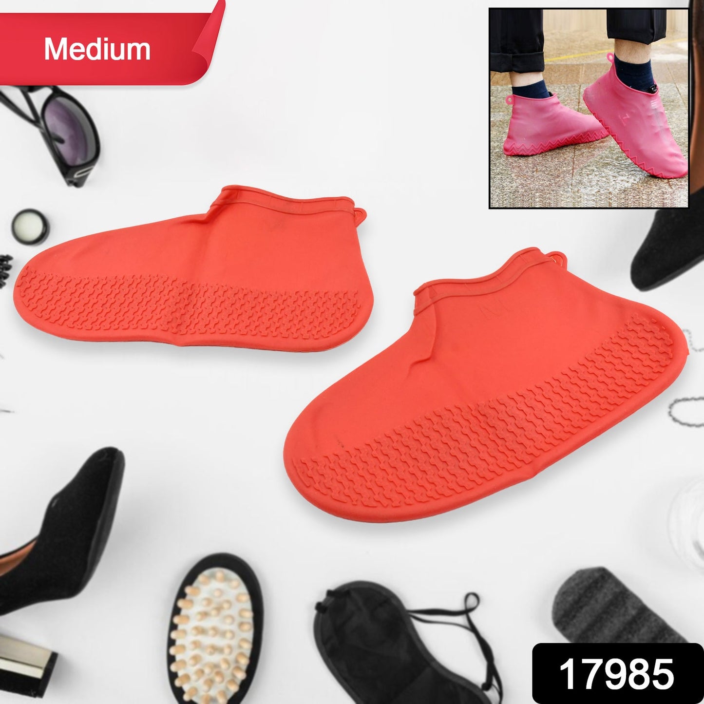 Non-Slip Silicone Waterproof Boot Shoe Cover (Medium Size / 1 Pair / Mix Color)