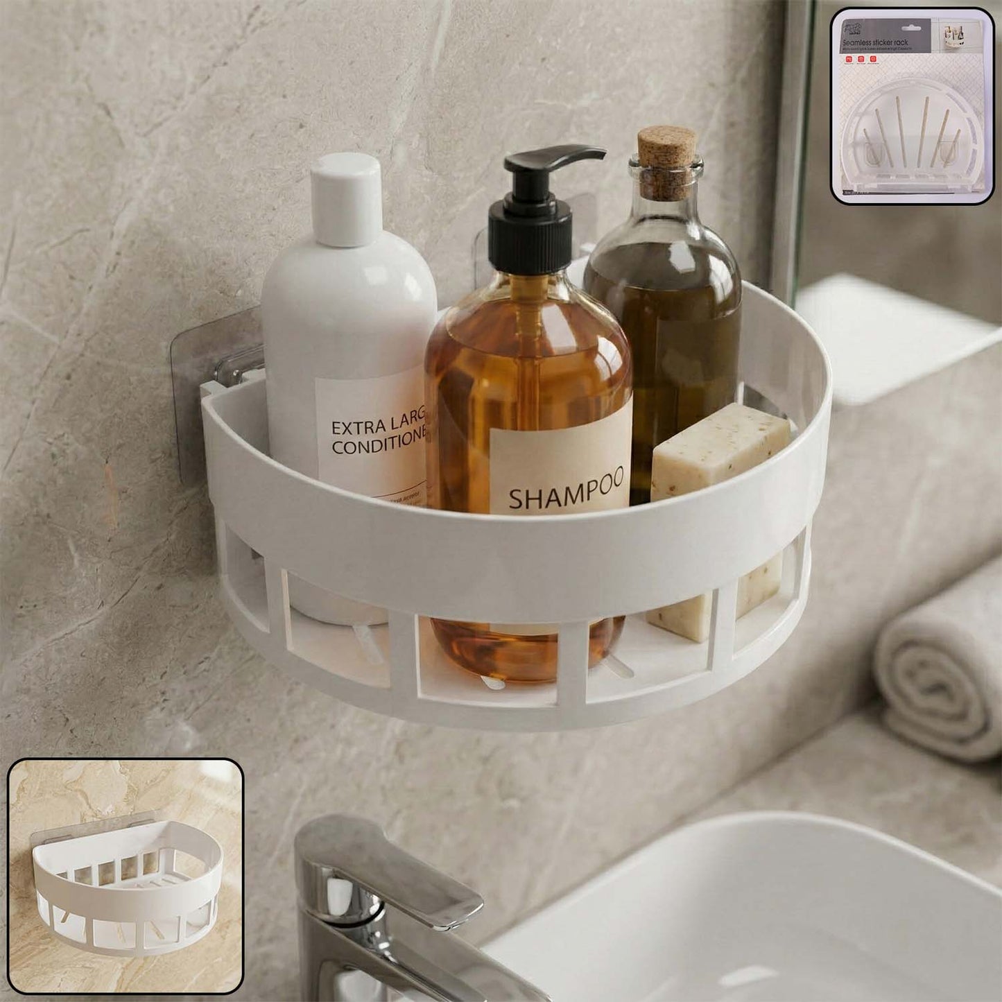 Self-Adhesive Corner Bathroom Shelf with Fast-Drain Holes (1 Pc)