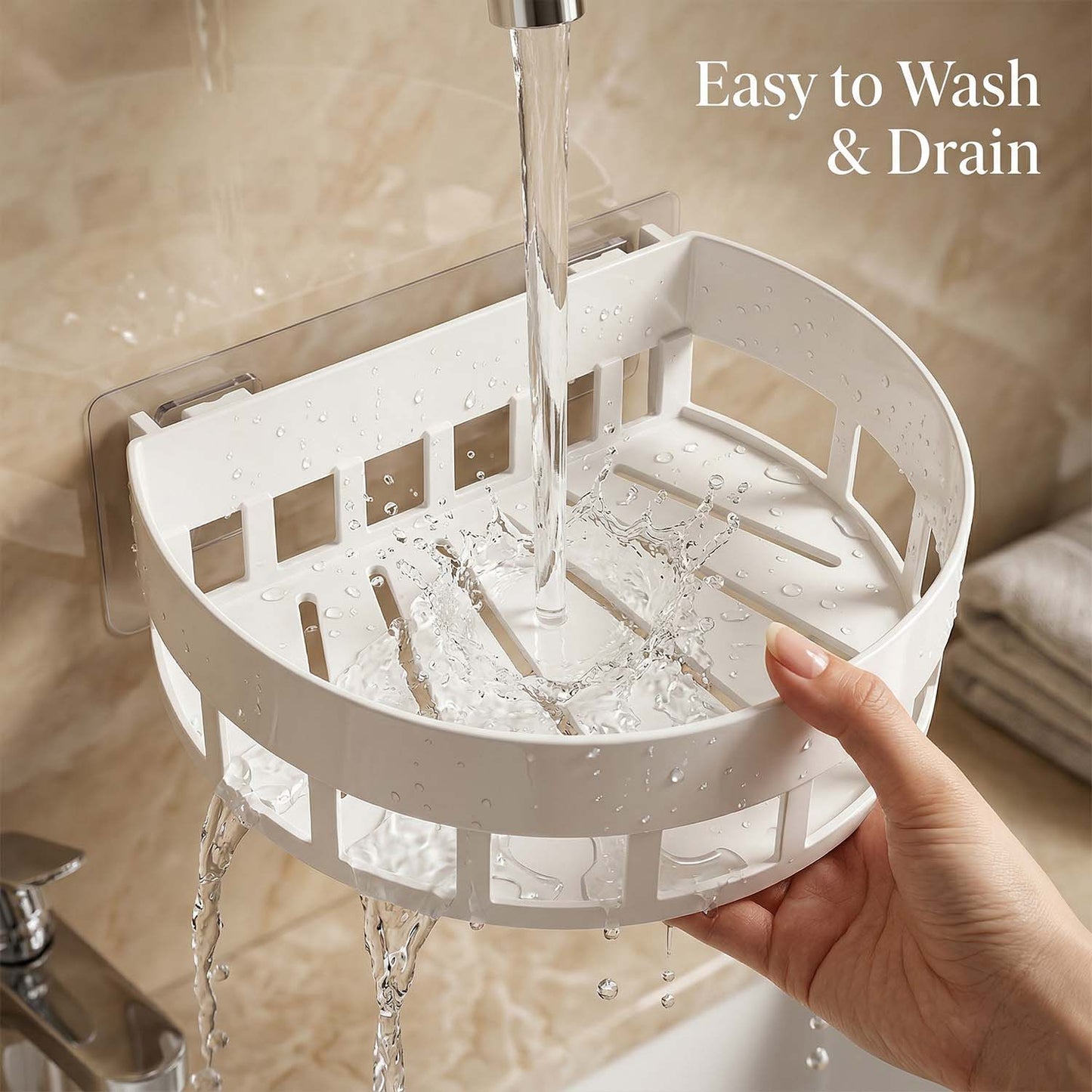Self-Adhesive Corner Bathroom Shelf with Fast-Drain Holes (1 Pc)